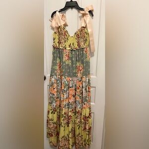 NWT Free People Yellow Lt Blue Floral Maxi, L